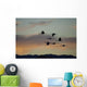 Flock Of Flying Sandhill Cranes At Sunset Wall Mural