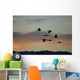 Flock Of Flying Sandhill Cranes At Sunset Wall Mural