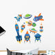 Set Cartoon Spaceships White Wall Decal Sticker Set