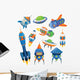 Set Cartoon Spaceships White Wall Decal Sticker Set