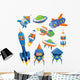 Set Cartoon Spaceships White Wall Decal Sticker Set