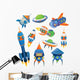 Set Cartoon Spaceships White Wall Decal Sticker Set