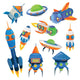 Set Cartoon Spaceships White Wall Decal Sticker Set