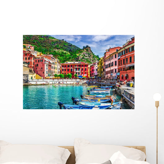 Boats and Old Vernazza Wall Decal