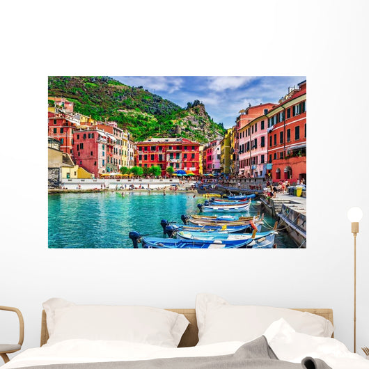 Boats and Old Vernazza Wall Decal