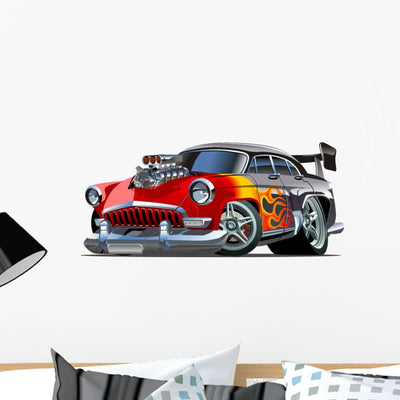 Cartoon Retro Hot Rod Wall Decal shown on a wall