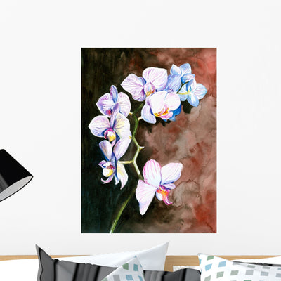 Orchid Watercolor Painted Wall Mural shown on a wall