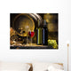 the still life with red wine and barrels Wall Mural
