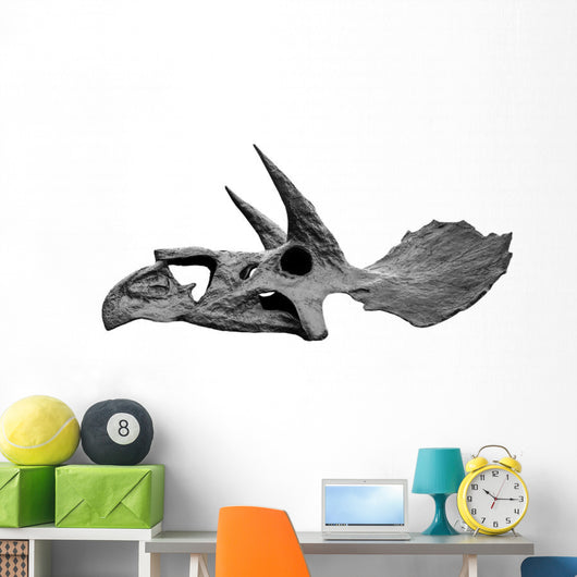 Skull Dinosaur Triceratops White Left View Wall Decal