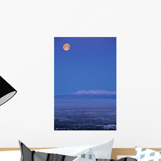 Scenic View Of The Full Moon Over Mt Susitna During Winter Wall Mural