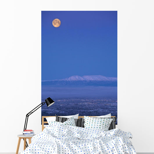 Scenic View Of The Full Moon Over Mt Susitna During Winter Wall Mural