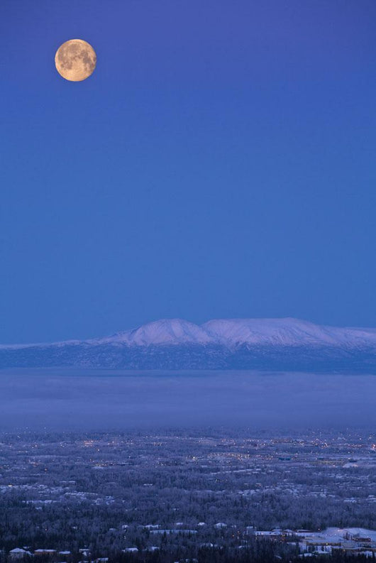 Scenic View Of The Full Moon Over Mt Susitna During Winter Wall Mural
