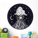 Hand Drawn Volcano in Circle Frame Wall Decal