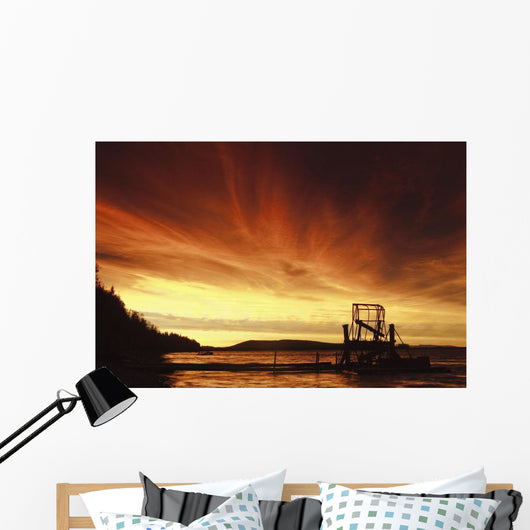 A Fish Wheel Spins During An Early Morning Sunrise On The Tanana River Wall Mural