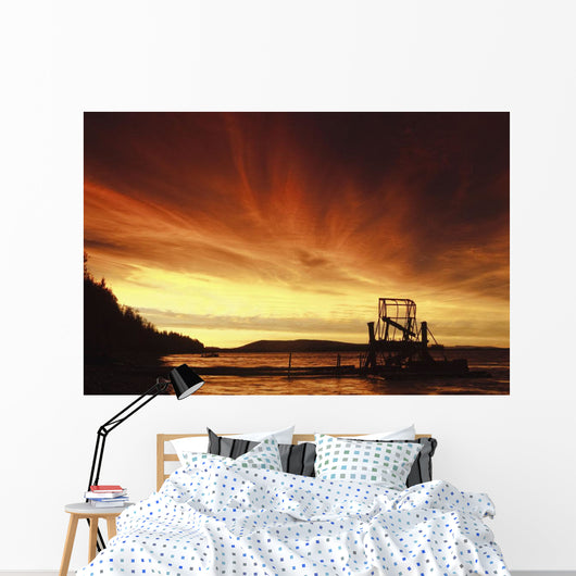 A Fish Wheel Spins During An Early Morning Sunrise On The Tanana River Wall Mural
