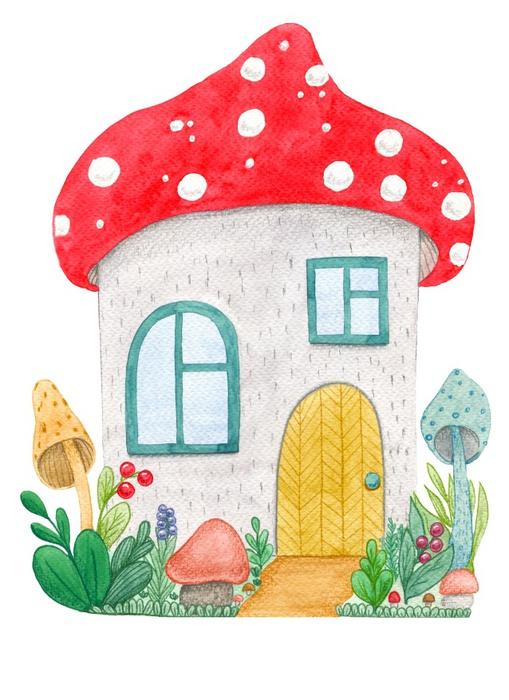Cute Little Mushroom House Wall Decal