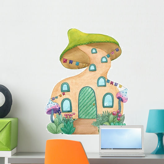 Funny Curved Mushroom House Wall Decal