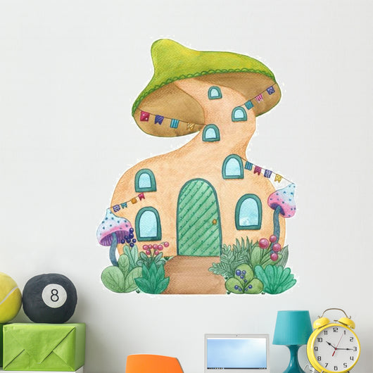 Funny Curved Mushroom House Wall Decal