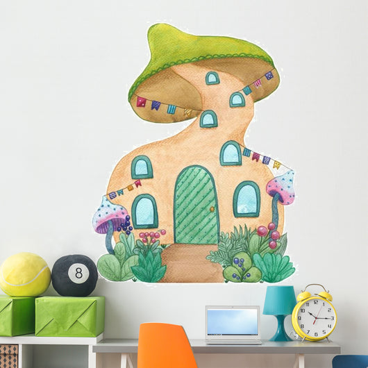 Funny Curved Mushroom House Wall Decal