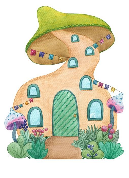 Funny Curved Mushroom House Wall Decal