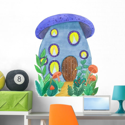 Blue Mushroom House Wall Decal