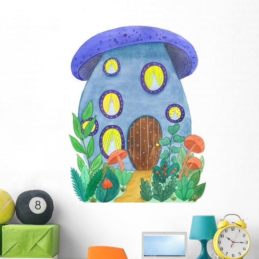Blue Mushroom House Wall Decal