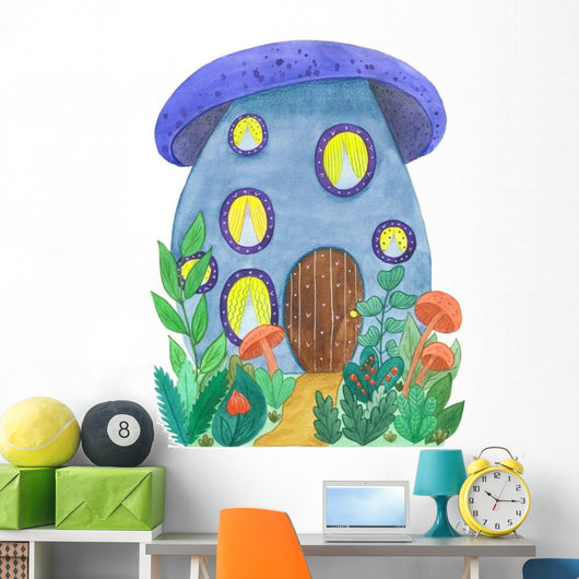 Blue Mushroom House Wall Decal