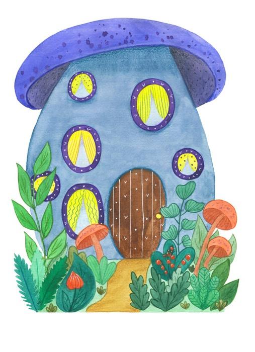 Blue Mushroom House Wall Decal