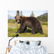 Captive Adult Grizzly Bear Stands In Profile And Looks Over Shoulder Wall Mural