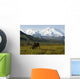 Two Caribou Feeding On Tundra With Mt Mckinley And Alaska Range Wall Mural
