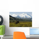 Two Caribou Feeding On Tundra With Mt Mckinley And Alaska Range Wall Mural