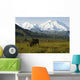 Two Caribou Feeding On Tundra With Mt Mckinley And Alaska Range Wall Mural