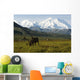Two Caribou Feeding On Tundra With Mt Mckinley And Alaska Range Wall Mural