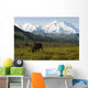 Two Caribou Feeding On Tundra With Mt Mckinley And Alaska Range Wall Mural