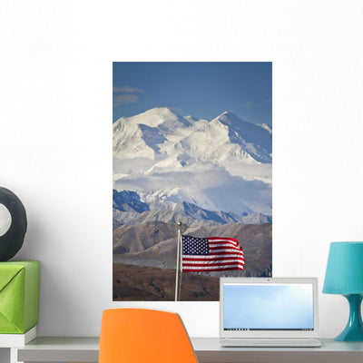 American Flag Flys Wall Mural shown on a wall
