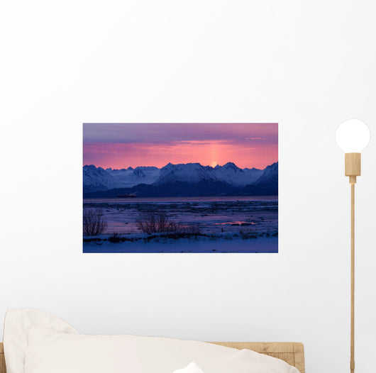 View Of Sunrise Over Mountains Across Kachemak Bay Near Homer Wall Mural