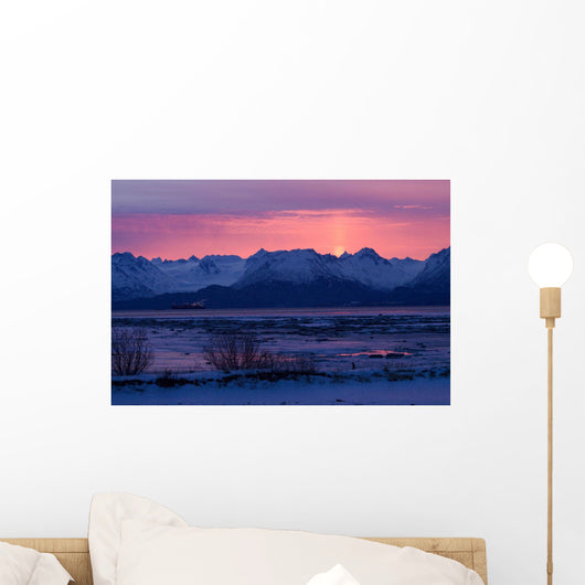 View Of Sunrise Over Mountains Across Kachemak Bay Near Homer Wall Mural