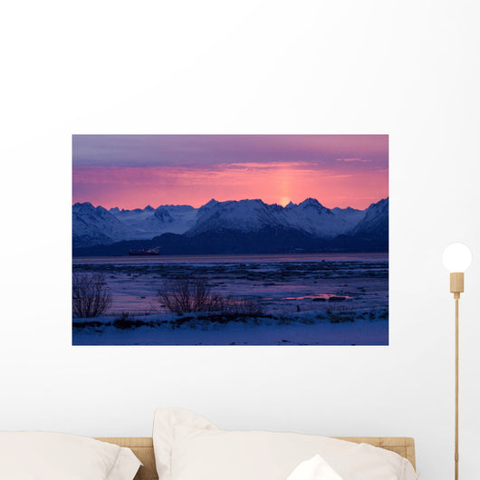 View Of Sunrise Over Mountains Across Kachemak Bay Near Homer Wall Mural