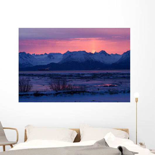 View Of Sunrise Over Mountains Across Kachemak Bay Near Homer Wall Mural