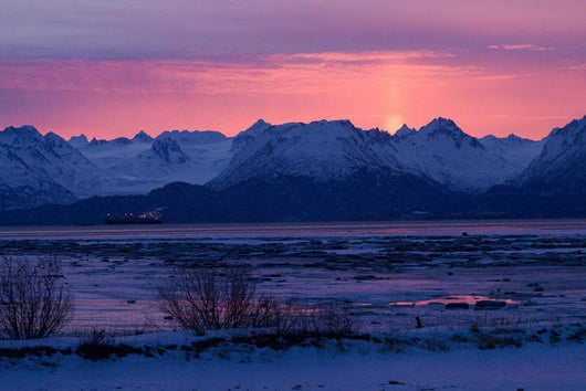 View Of Sunrise Over Mountains Across Kachemak Bay Near Homer Wall Mural