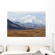 Three Caribou Run Thru The Tundra With Mt Mckinley Looming Wall Mural