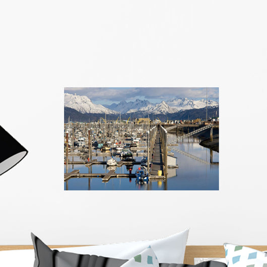 Homer Boat Harbor In Spring, Kenai Peninsula, Alaska Wall Mural