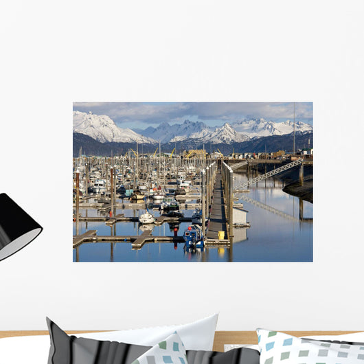 Homer Boat Harbor In Spring, Kenai Peninsula, Alaska Wall Mural