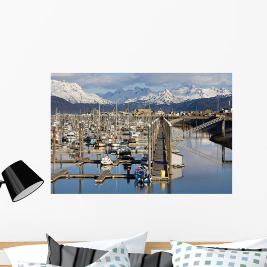 Homer Boat Harbor In Spring, Kenai Peninsula, Alaska Wall Mural