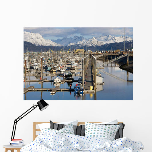 Homer Boat Harbor In Spring, Kenai Peninsula, Alaska Wall Mural