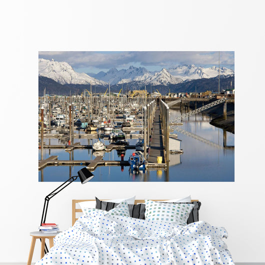 Homer Boat Harbor In Spring, Kenai Peninsula, Alaska Wall Mural
