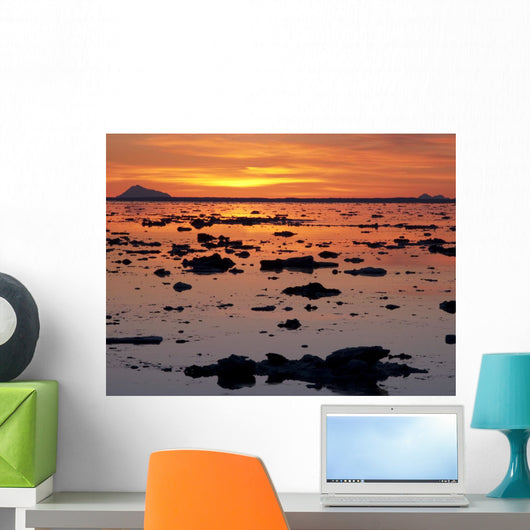 Scattered Ice On Turnagain Arm With Sun Setting Behind Mt Redoubt Wall Mural