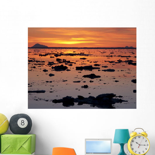 Scattered Ice On Turnagain Arm With Sun Setting Behind Mt Redoubt Wall Mural