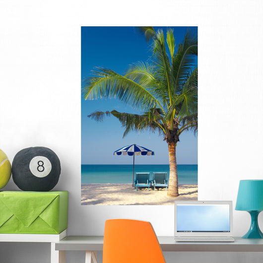 palm chairs & umbrella Wall Mural