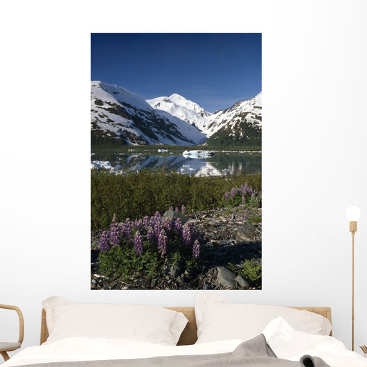 Mountain Reflecting In Portage Lake W/Lupine Sc Ak Wall Mural